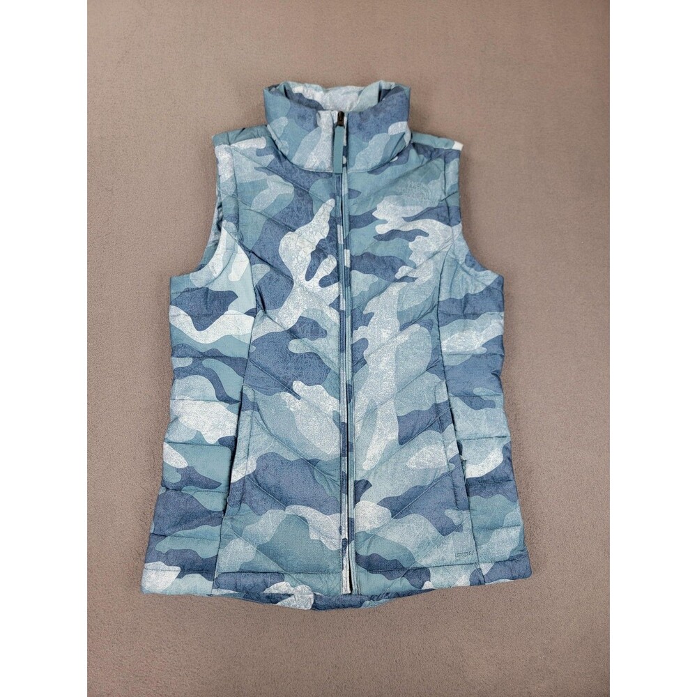 North Face 550 Vest Womens XS Blue Camo‎ Down Puffer Sleeveless Jacket Winter